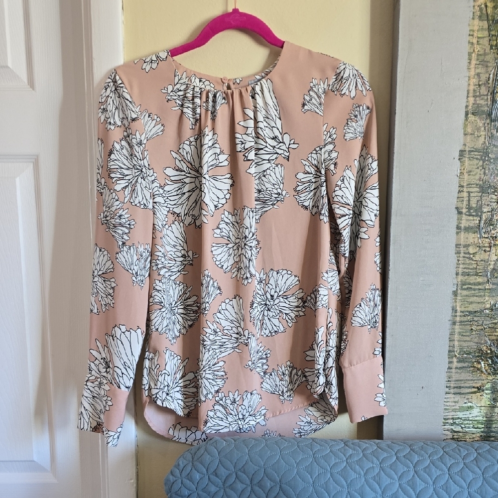 H&M Floral Blouse - Soft Pink and White